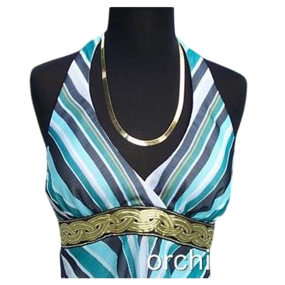 Cache Hankey Hem Gold Braid Metallic Lined Halter Top Multi Color New NWT $128 - Picture 2 of 6